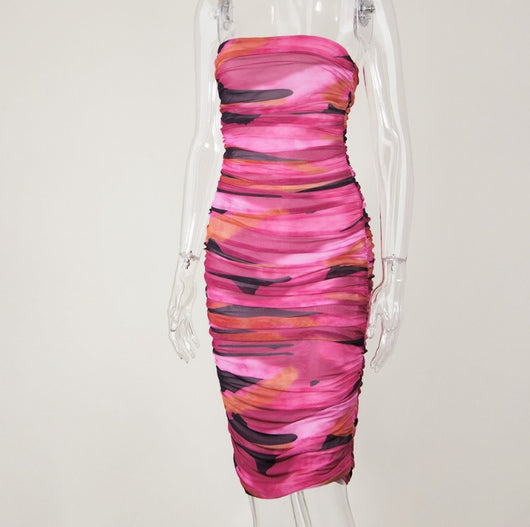 Vestido Tubo Estampado Ceñido a la Cadera con Efecto Pliegues - Image 8