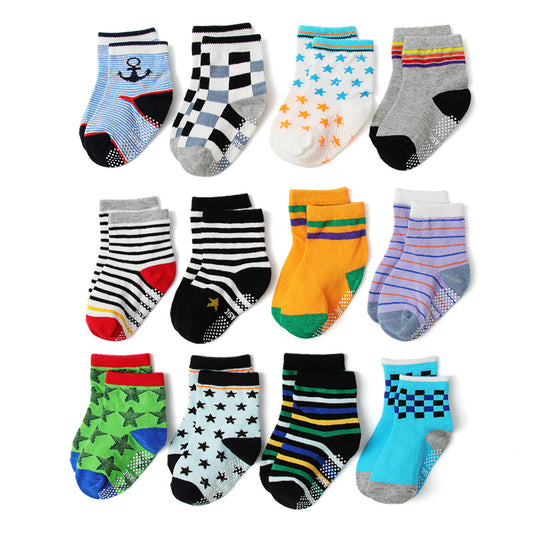 Calcetines Infantiles de Algodón con Diseño de Rayas y Suela Antideslizante
