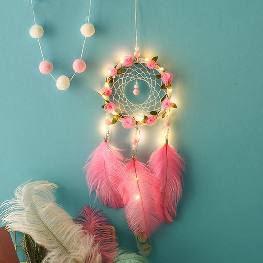 Atrapasueños con Plumas de Avestruz Rosa - Carillón Decorativo para Habitación