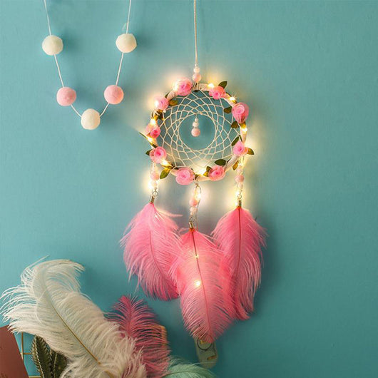 Atrapasueños con Plumas de Avestruz Rosa - Carillón Decorativo para Habitación