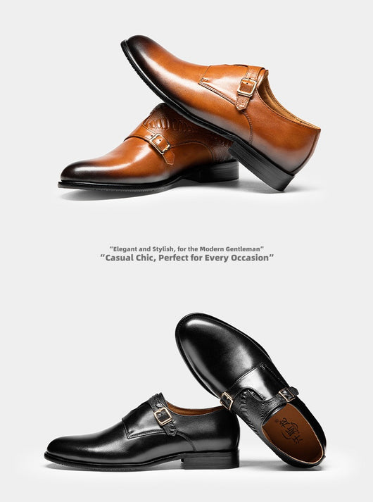 Zapatos de Cuero Ejecutivo Retro con Doble Hebilla - Estilo Clásico para Hombre - Image 18