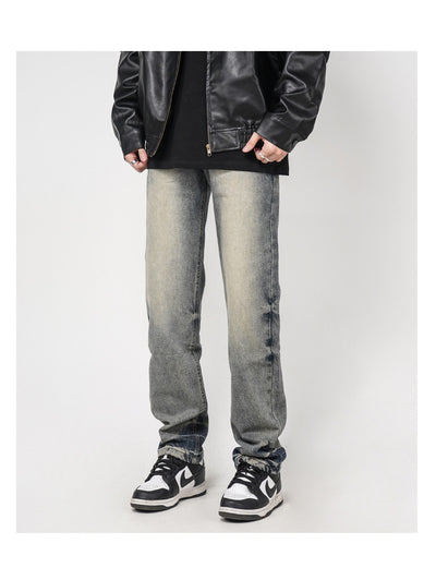 Jeans Rectos Sueltos Teñidos Amarillo Lavado Estilo Urbano - Image 18
