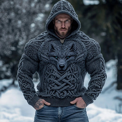 Suéter Hoodie de Punto Grueso Manga Larga para Hombre - Image 5