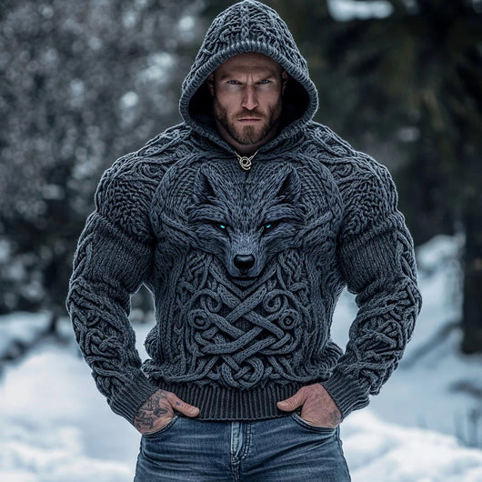 Suéter Hoodie de Punto Grueso Manga Larga para Hombre - Image 5