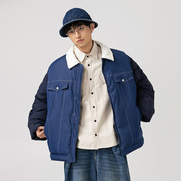 Abrigo Denim Acolchado Retro Americano para Hombre