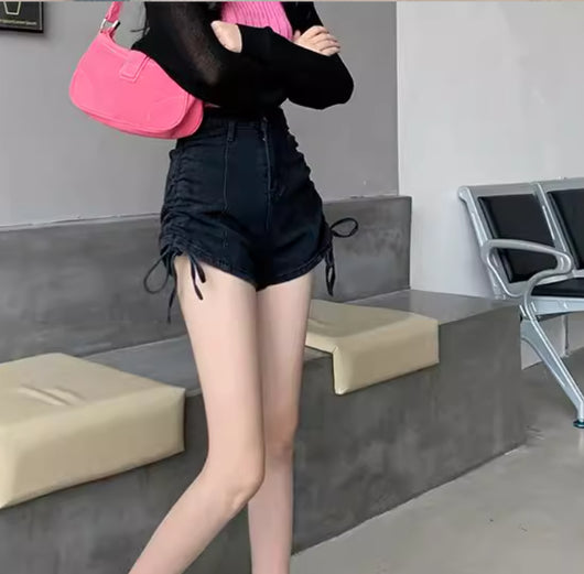 Shorts de Mezclilla Talle Alto con Diseño de Cordón Delgado y Corte Ancho para Mujeres - Image 11