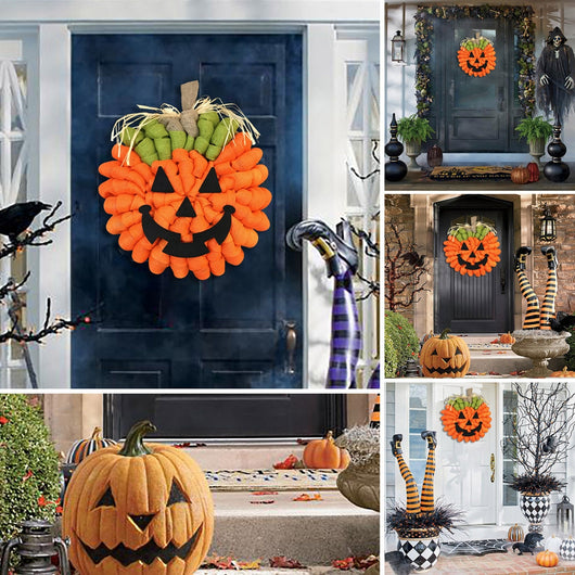 Corona de Puerta Otoñal con Calabaza Artificial para Halloween - Image 13