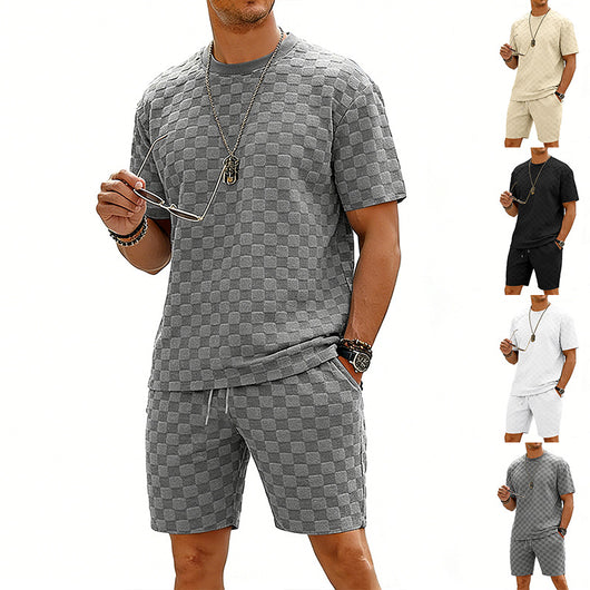 Conjunto de Playera y Shorts Casuales a Cuadros para Hombre