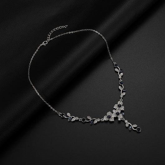 Conjunto de Collar y Aretes de Aleación con Diamantes y Motivo Floral - Image 2