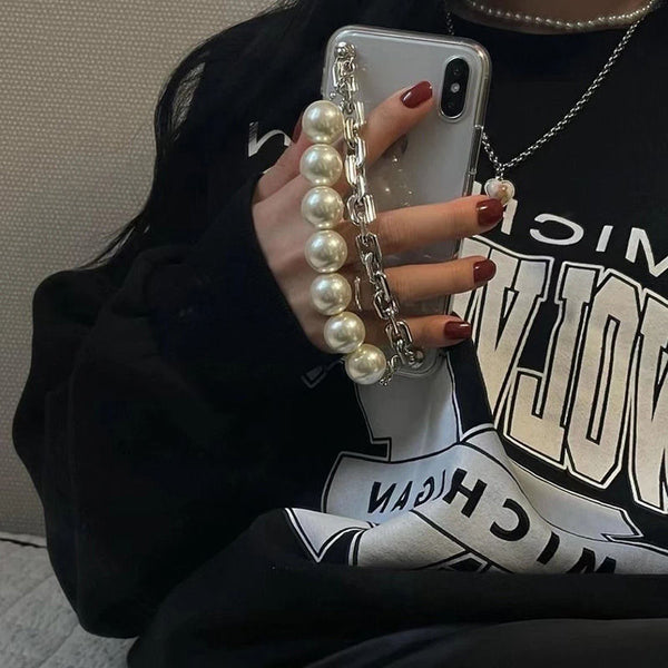 Funda Transparente para Teléfono con Perlas - Diseño Elegante