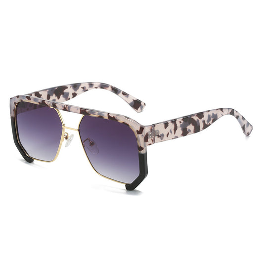 Black frame large rim hip hop sunglasses with gradient purple lenses and a gold-tone double bridge. - Image 7