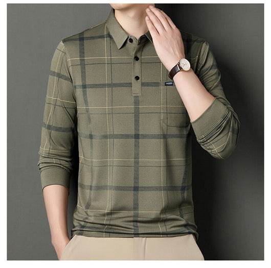 Polo Casual de Rayas Manga Larga para Hombre - Otoño - Image 15