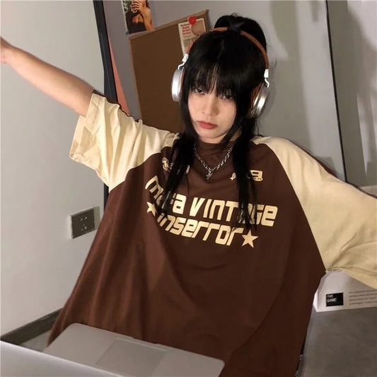 Camiseta Mujer Estilo Urbano Letras Americanas Algodón