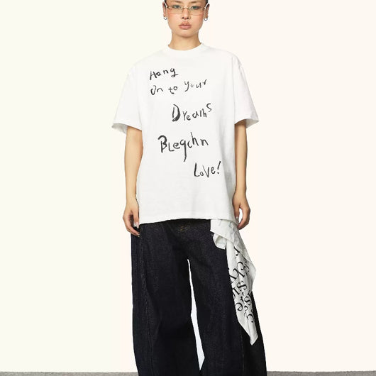 Camiseta Manga Corta Cuello Redondo con Letras Cursivas para Mujer Verano - Image 4
