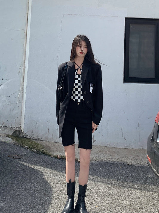 Blazer Oversized Negro Suelto Estilo Street