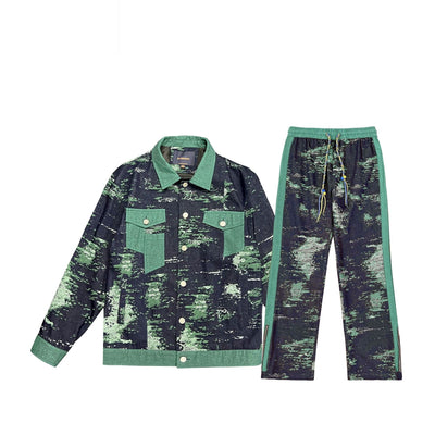 Conjunto Retro Camuflaje: Chaqueta Denim Jacquard + Pantalón Ancho - Image 10