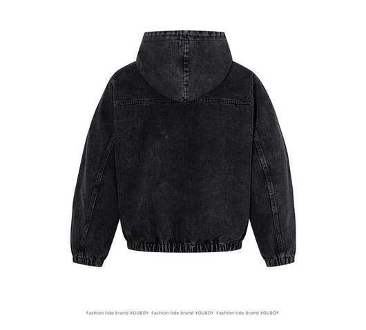 Sudadera Negra para Hombre con Lavado Desgastado y Detalles de Cierre de Langosta - Image 11