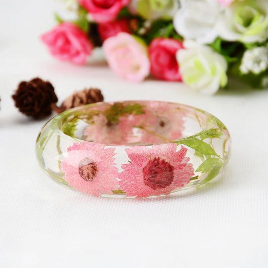 Pulsera de Resina Epoxi con Flores Secas y Cristales AB