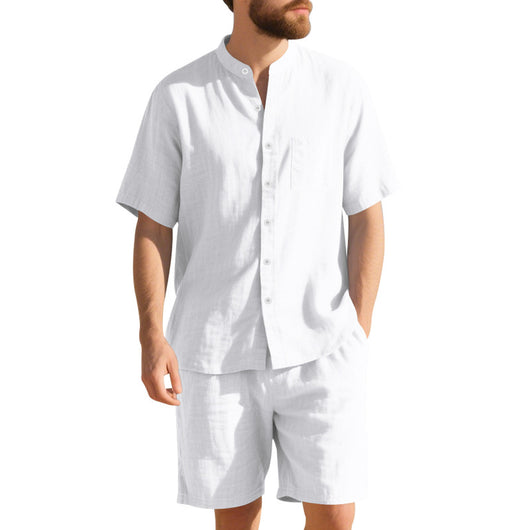Traje de Lino Americano para Hombre - Dos Piezas Cuello Mao Playa Verano - Image 10