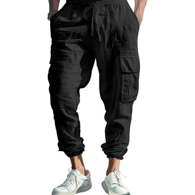 Pantalones Casuales de Algodón y Lino con Múltiples Bolsillos y Cordón Ajustable - Image 7