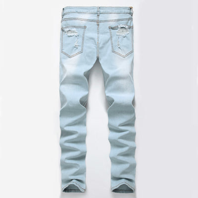 Jeans Slim Fit Azul y Blanco con Diseño de Agujeros Grandes - Importación - Image 9