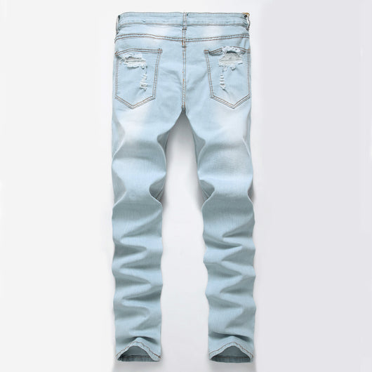 Jeans Slim Fit Azul y Blanco con Diseño de Agujeros Grandes - Importación - Image 9