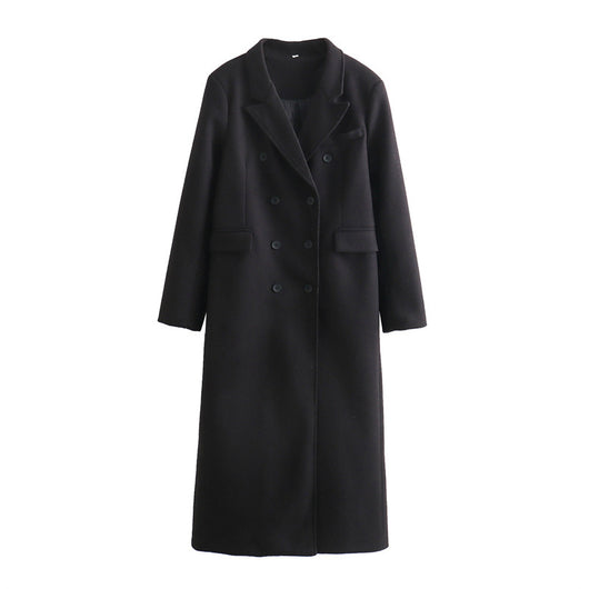 Abrigo de Lana Doble Botonadura Cuello V para Mujer - Negro - Image 8