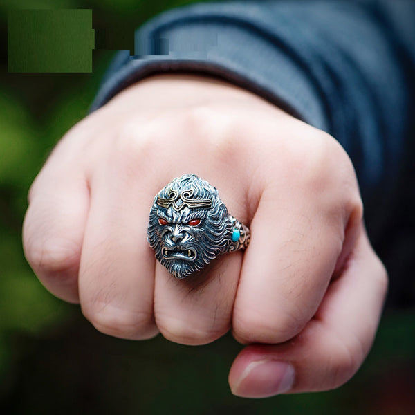 Anillo del Rey Mono Plata Vintage - Joya Artesanal Unisex