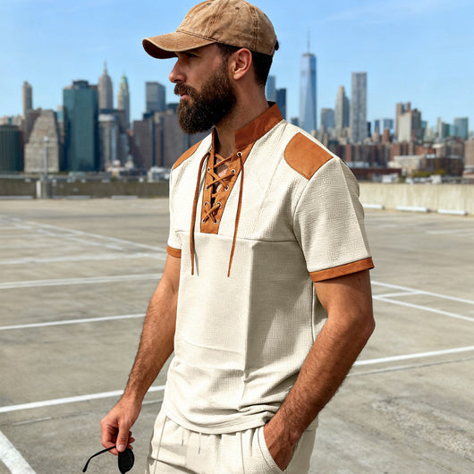Camiseta Casual Hombre Estilo Medieval con Cuello Cordón - Image 8