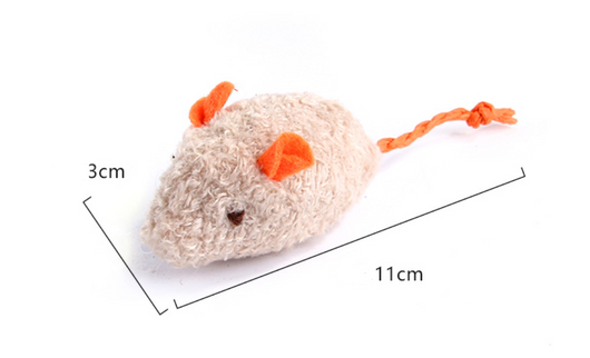 Plush beige mouse cat toy with orange ears and braided tail, designed for interactive play. - Image 10