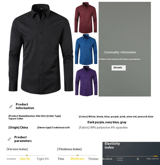 Camisa Ejecutiva de Línea Delgada en Color Sólido - Image 22