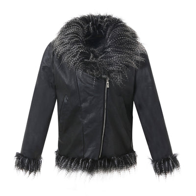 Chaqueta de Cuero con Detalles de Piel de Mapache Sintética - Image 24