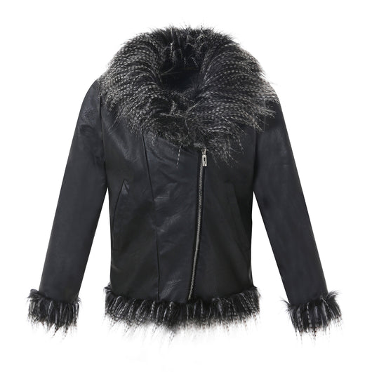 Chaqueta de Cuero con Detalles de Piel de Mapache Sintética - Image 24
