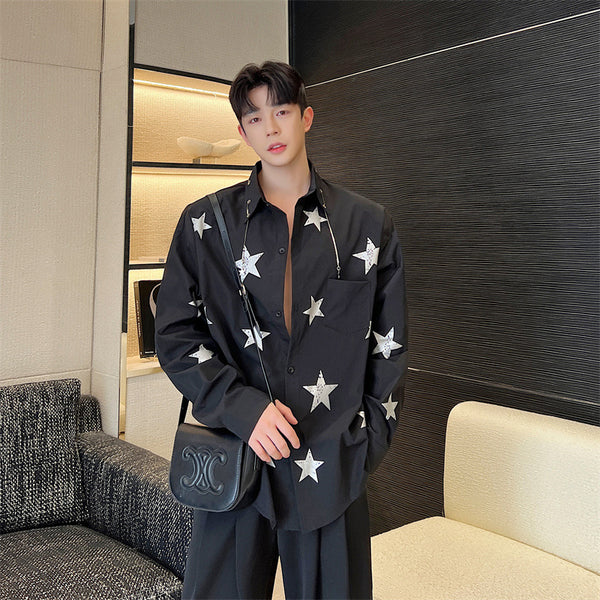 Playera Estampado Estrellado Personalidad Moda para Hombre