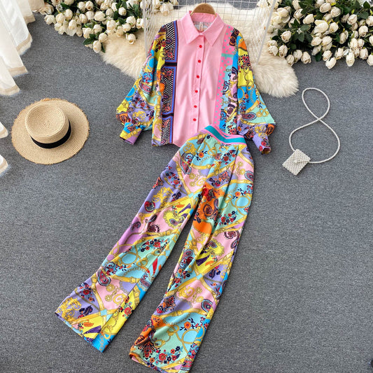 Conjunto Retro Elegante: Camisa Suelta y Pantalón de Temperamento Francés
