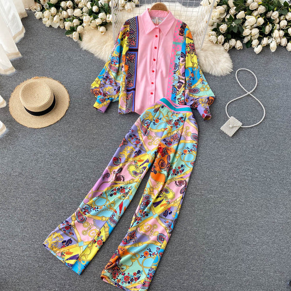 Conjunto Retro Elegante: Camisa Suelta y Pantalón de Temperamento Francés