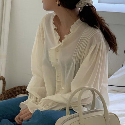 Blusa Elegante Retro Francesa con Encaje y Mangas Largas para Mujer - Image 7