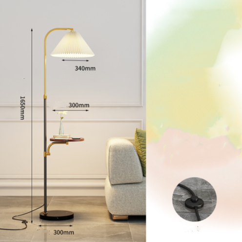 Lámpara de Pie para Sala con Pantalla Plisada y Base de Madera Maciza - Image 12