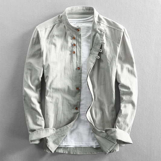 Camisa de Lino Casual Hombre Cuello Mao Estilo Asiático