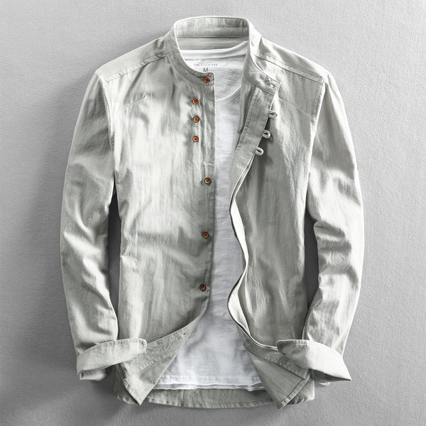 Camisa de Lino Casual Hombre Cuello Mao Estilo Asiático