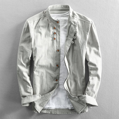 Camisa de Lino Casual Hombre Cuello Mao Estilo Asiático