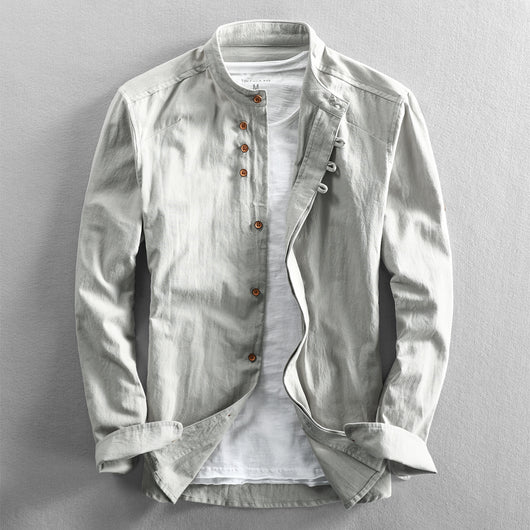 Camisa de Lino Casual Hombre Cuello Mao Estilo Asiático