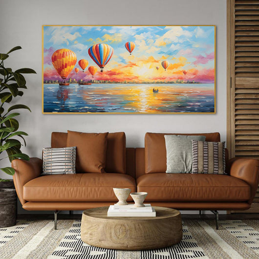 Cuadro de Lienzo Abstracto con Globo Aerostático y Barco en Óleo - Arte Moderno para Sala de Estar - Image 5