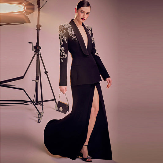 Blazer Elegante para Mujer con Detalles de Diamantes