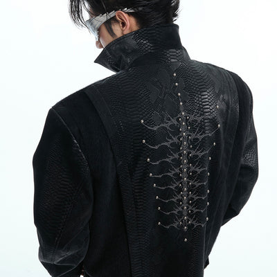 Chaqueta de Cuero PU con Patrón Serpiente, Costuras Remachadas y Bordado - Image 8