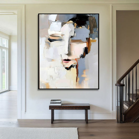 Cuadro Abstracto Mujer Moderno - Óleo Pintado a Mano Blanco y Negro - Image 6