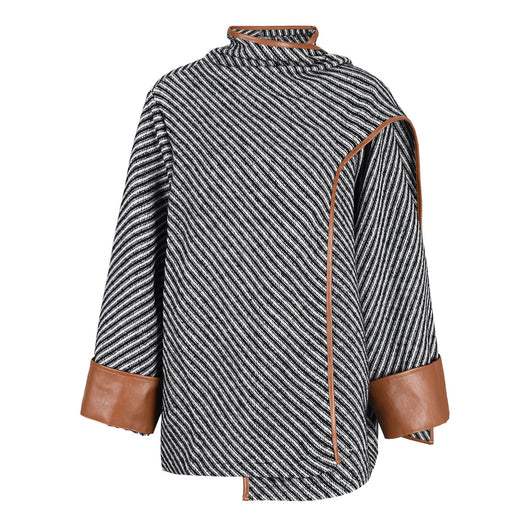 Abrigo de Lana Rayado con Cuello Maillard para Otoño e Invierno - Image 6