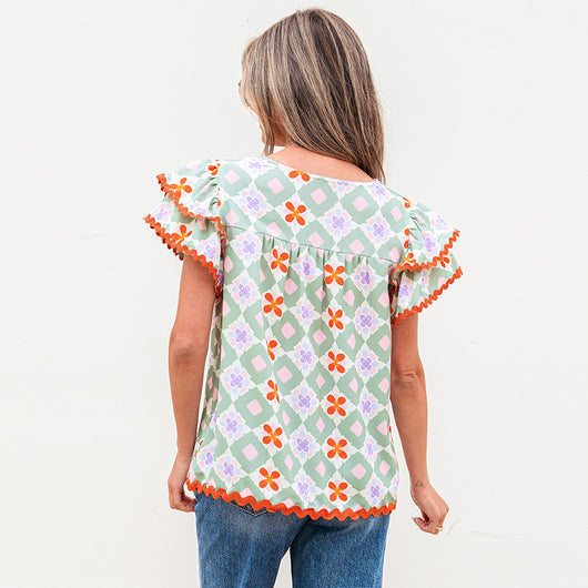 Blusa Chifón Estampado Geométrico Multicolor para Mujer - Image 4