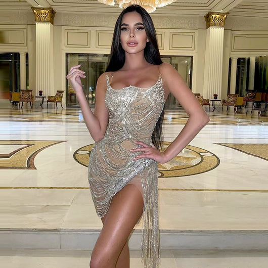 Vestido de Fiesta Elegante con Borlas de Cristal para Sesión Fotográfica de Cumpleaños - Image 3