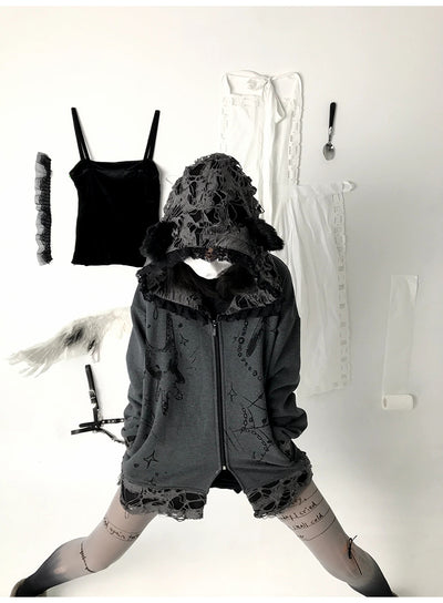 Sudadera con Capucha Desgarrada Dark Subculture - Image 19
